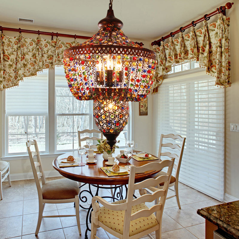 4 Bulbs Metal Chandelier Pendant Light Bohemian Bronze Lantern Dining Room Suspension Lighting Clearhalo 'Ceiling Lights' 'Chandeliers' Lighting' options 392970