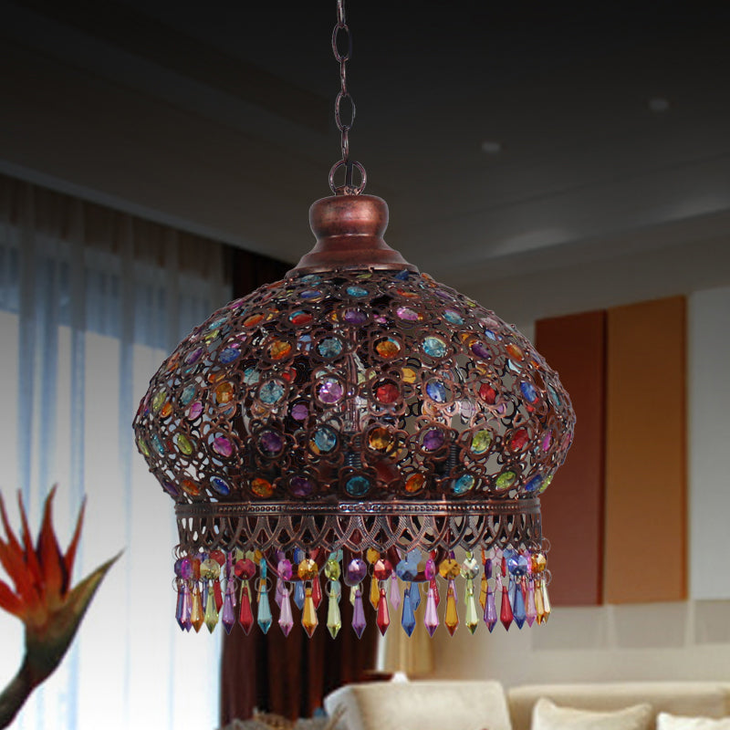 14"/18" W Metal Dome Chandelier Light Fixture Decorative 3 Lights Living Room Hanging Lamp in Silver/Brass/Copper Clearhalo 'Ceiling Lights' 'Chandeliers' Lighting' options 393006
