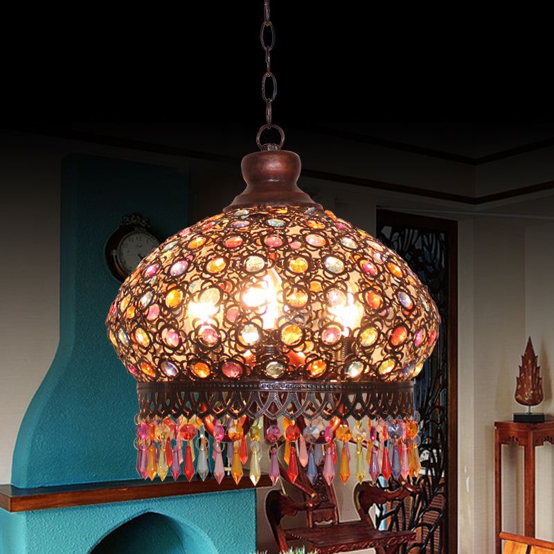 14"/18" W Metal Dome Chandelier Light Fixture Decorative 3 Lights Living Room Hanging Lamp in Silver/Brass/Copper Clearhalo 'Ceiling Lights' 'Chandeliers' Lighting' options 393007