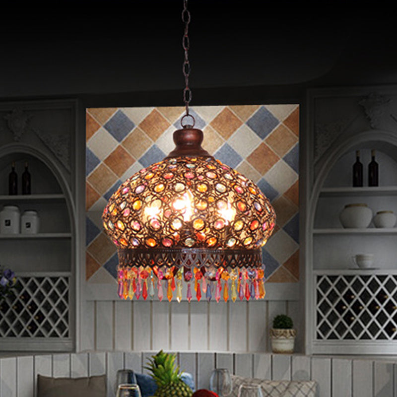 14"/18" W Metal Dome Chandelier Light Fixture Decorative 3 Lights Living Room Hanging Lamp in Silver/Brass/Copper Clearhalo 'Ceiling Lights' 'Chandeliers' Lighting' options 393008