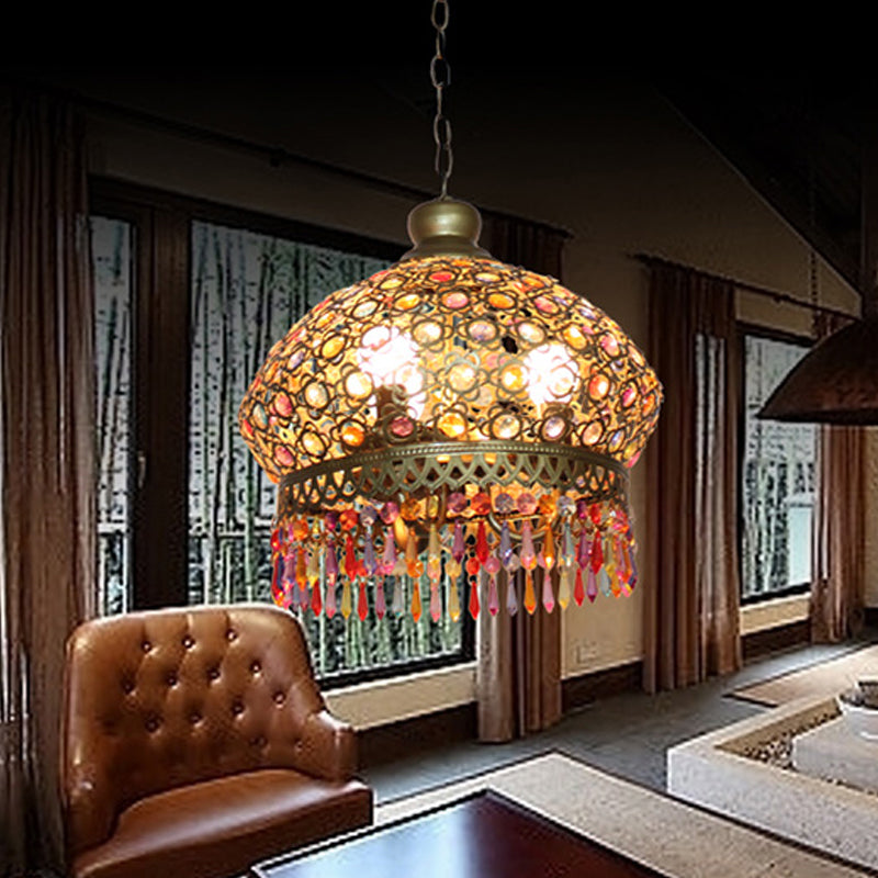 14"/18" W Metal Dome Chandelier Light Fixture Decorative 3 Lights Living Room Hanging Lamp in Silver/Brass/Copper Brass Clearhalo 'Ceiling Lights' 'Chandeliers' Lighting' options 393012_3815ea00-a90a-429c-8cd4-cedd55ffcff3