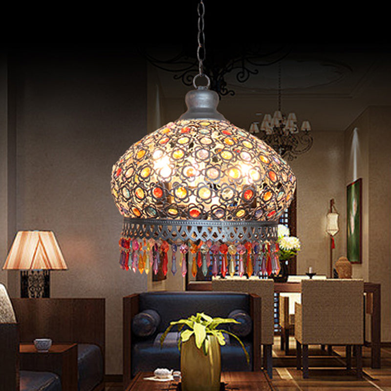 14"/18" W Metal Dome Chandelier Light Fixture Decorative 3 Lights Living Room Hanging Lamp in Silver/Brass/Copper Silver Clearhalo 'Ceiling Lights' 'Chandeliers' Lighting' options 393014_9e05b30d-8a4d-4cea-a620-f6a048a947f1