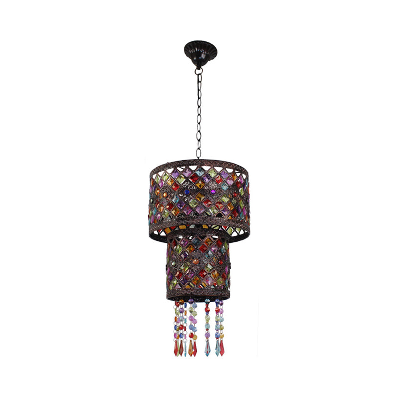 3 Lights Metal Chandelier Light Fixture Antique Black Cylinder/Oval Dining Room Suspension Lighting, 13"/18" Width Clearhalo 'Ceiling Lights' 'Chandeliers' Lighting' options 393030