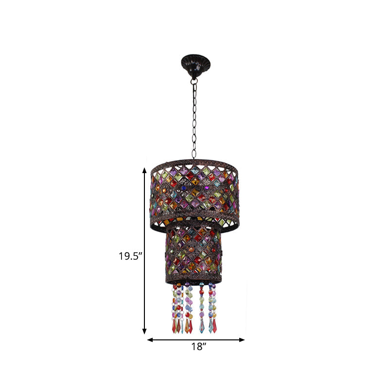 3 Lights Metal Chandelier Light Fixture Antique Black Cylinder/Oval Dining Room Suspension Lighting, 13"/18" Width Clearhalo 'Ceiling Lights' 'Chandeliers' Lighting' options 393031