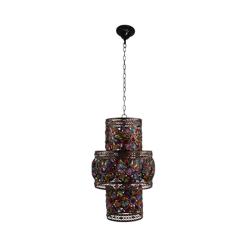 3 Lights Metal Chandelier Light Fixture Antique Black Cylinder/Oval Dining Room Suspension Lighting, 13"/18" Width Clearhalo 'Ceiling Lights' 'Chandeliers' Lighting' options 393034
