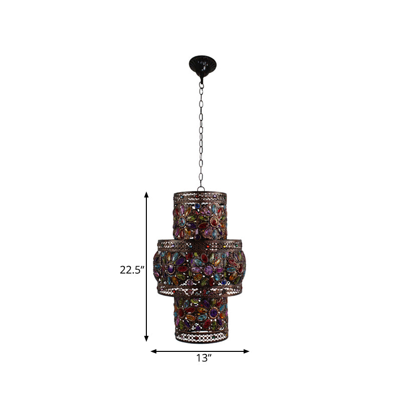 3 Lights Metal Chandelier Light Fixture Antique Black Cylinder/Oval Dining Room Suspension Lighting, 13"/18" Width Clearhalo 'Ceiling Lights' 'Chandeliers' Lighting' options 393035