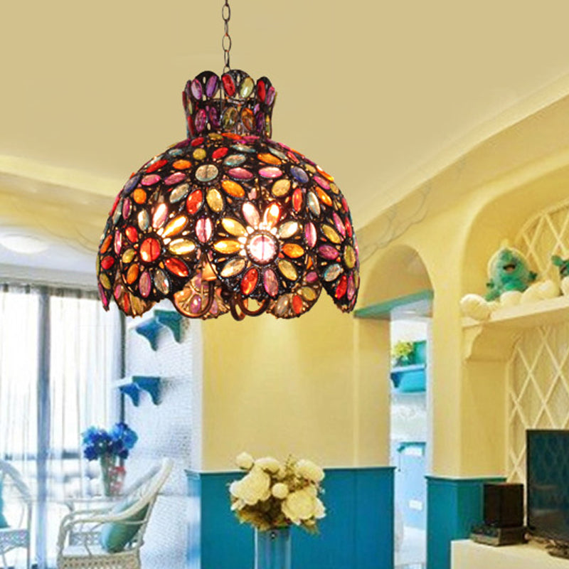 Scalloped Metal Chandelier Lighting Fixture Bohemian 3 Bulbs Living Room Ceiling Light in Black/Purple/Dark Purple Dark Purple Clearhalo 'Ceiling Lights' 'Chandeliers' Lighting' options 393041_f1abd20c-0539-4433-846a-923983a54e87