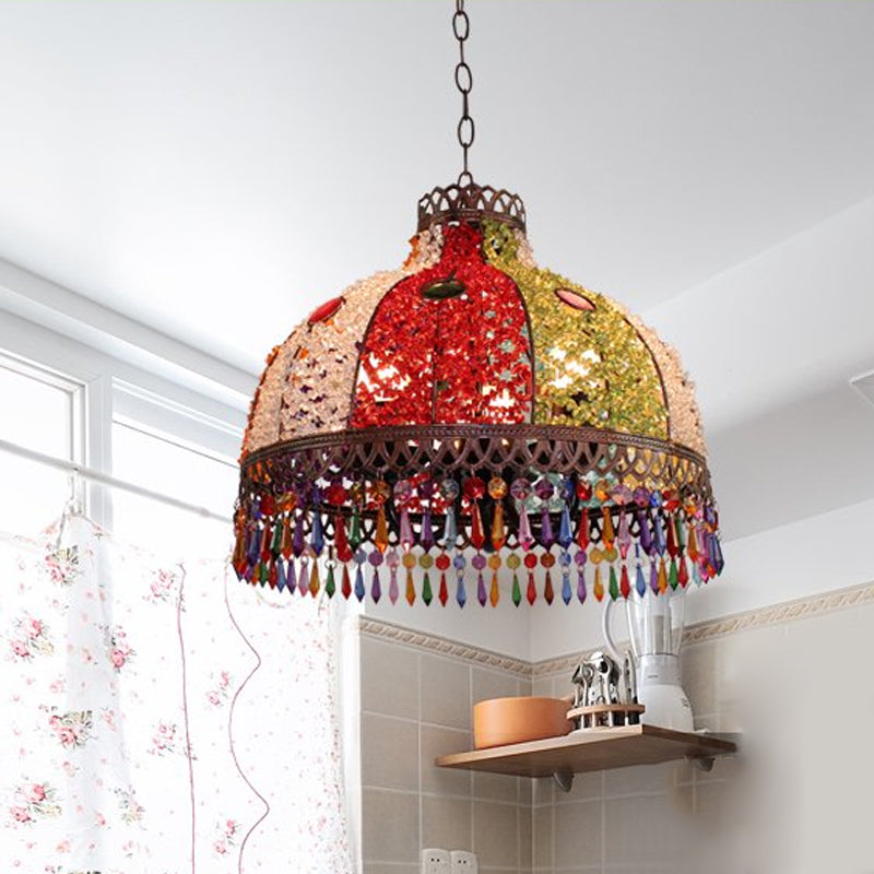 Decorative Bowl Pendant Chandelier 3/6 Bulbs Metal Down Lighting in Orange/Green/Taupe, 14.5"/17"/23.5" Width Clearhalo 'Ceiling Lights' 'Chandeliers' Lighting' options 393051