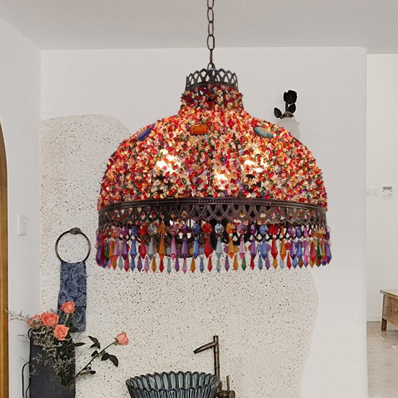 Decorative Bowl Pendant Chandelier 3/6 Bulbs Metal Down Lighting in Orange/Green/Taupe, 14.5"/17"/23.5" Width Clearhalo 'Ceiling Lights' 'Chandeliers' Lighting' options 393057