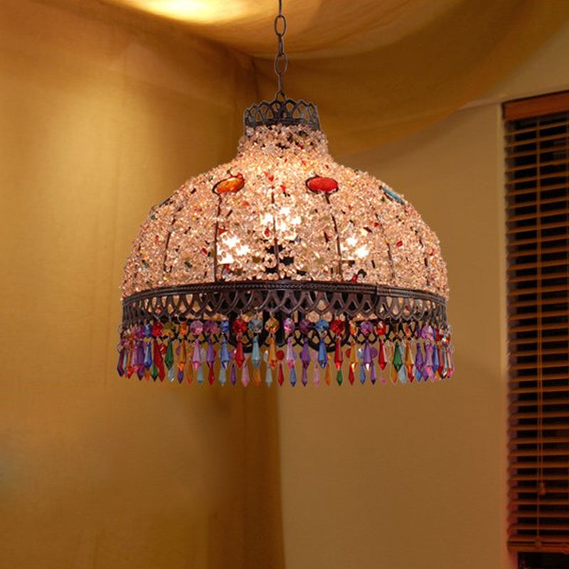 3/6 Bulbs Hanging Chandelier Art Deco Dome Metal Pendant Light Fixture in White/Beige/Red for Living Room, 14.5"/17"/23.5" W Clearhalo 'Ceiling Lights' 'Chandeliers' Lighting' options 393068