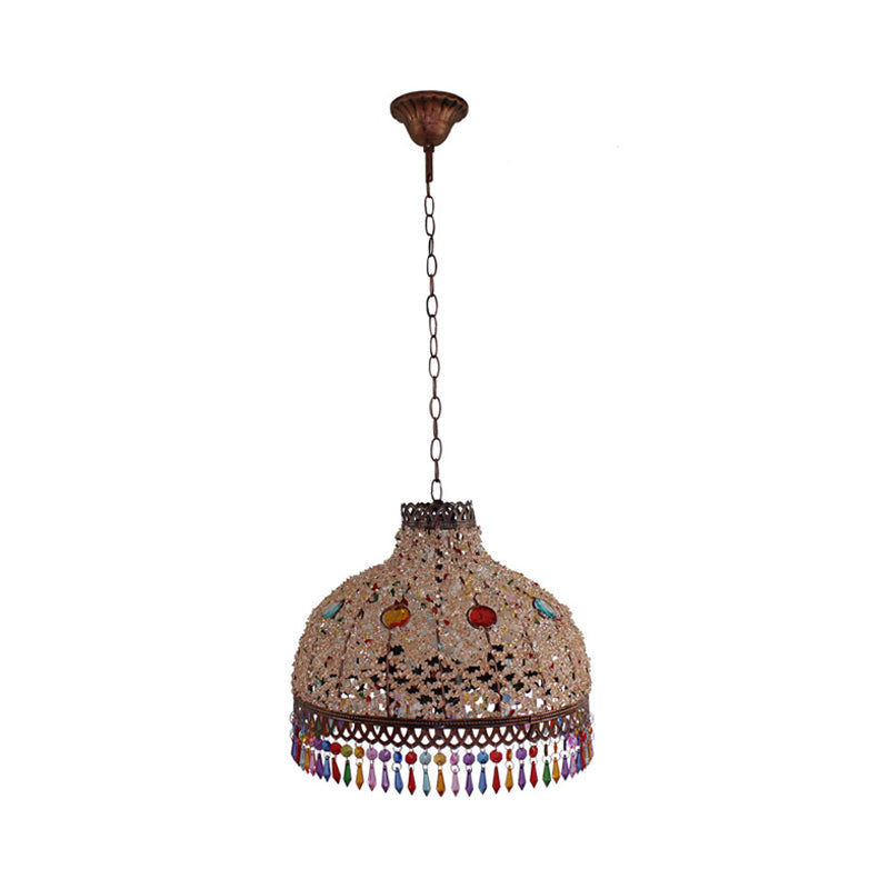 3/6 Bulbs Hanging Chandelier Art Deco Dome Metal Pendant Light Fixture in White/Beige/Red for Living Room, 14.5"/17"/23.5" W Clearhalo 'Ceiling Lights' 'Chandeliers' Lighting' options 393069