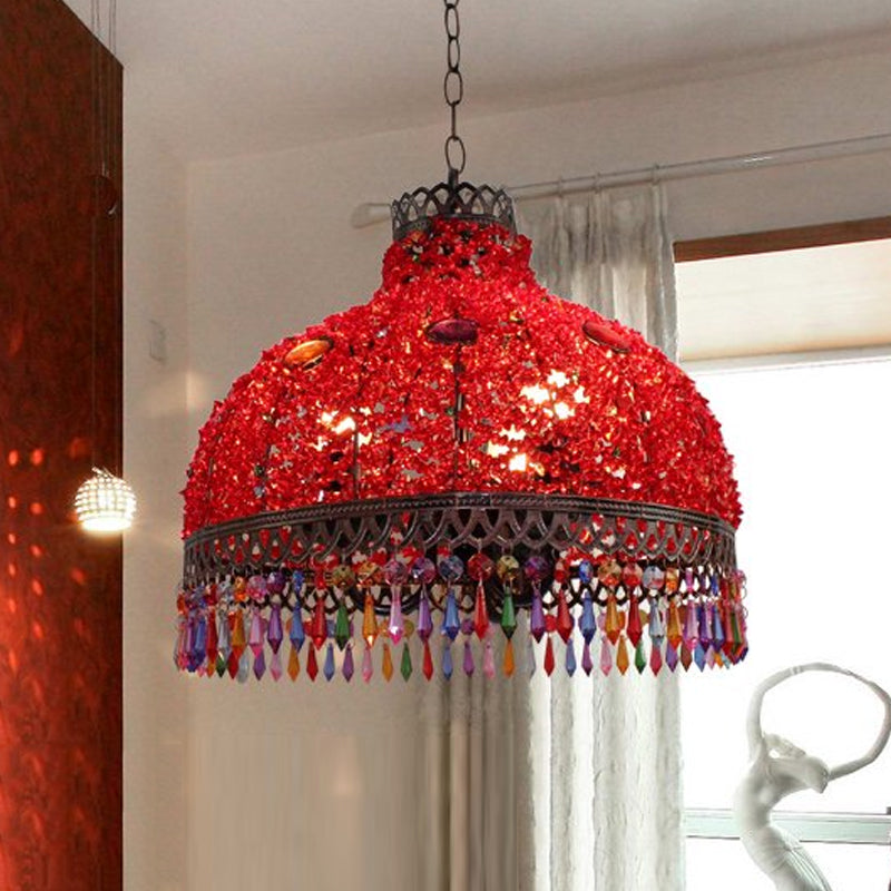 3/6 Bulbs Hanging Chandelier Art Deco Dome Metal Pendant Light Fixture in White/Beige/Red for Living Room, 14.5"/17"/23.5" W Clearhalo 'Ceiling Lights' 'Chandeliers' Lighting' options 393070