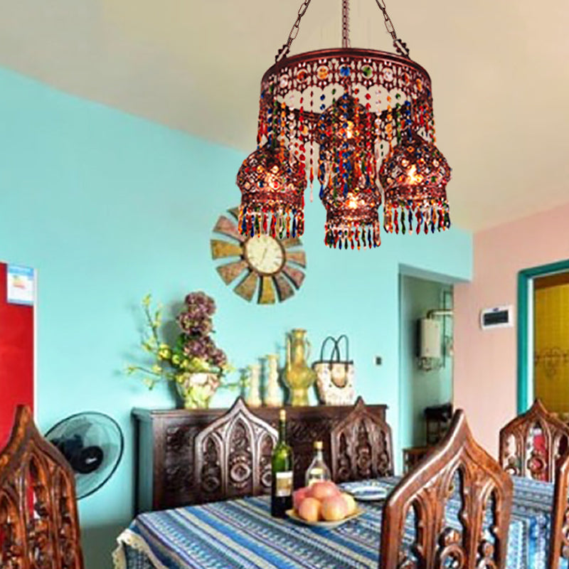 Copper Circular Chandelier Pendant Light Bohemian Metal 4 Heads Dining Room Ceiling Suspension Lamp Clearhalo 'Ceiling Lights' 'Chandeliers' Lighting' options 393093