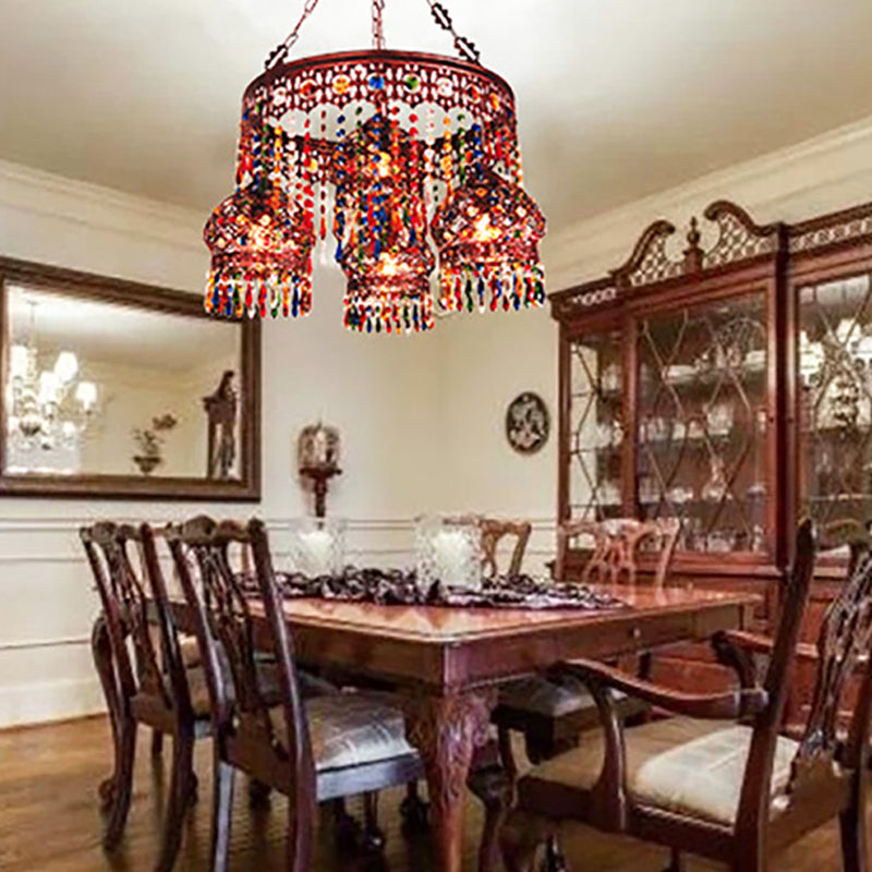 Copper Circular Chandelier Pendant Light Bohemian Metal 4 Heads Dining Room Ceiling Suspension Lamp Clearhalo 'Ceiling Lights' 'Chandeliers' Lighting' options 393095