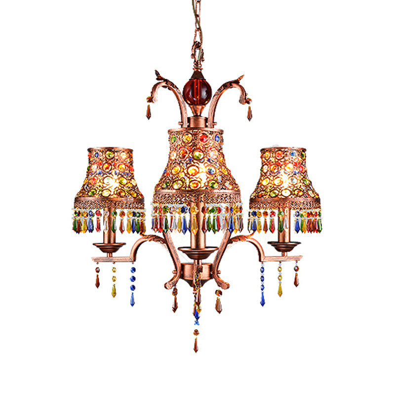 Metal Copper Chandelier Light Fixture Bell 3/5/8 Bulbs Bohemian Ceiling Pendant for Living Room Clearhalo 'Ceiling Lights' 'Chandeliers' Lighting' options 393106