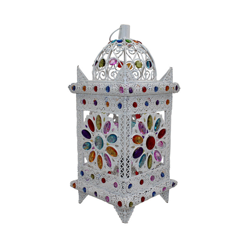 1 Bulb Night Table Light Vintage Pavilion Metal Nightstand Lighting in White for Bedroom Clearhalo 'Lamps' 'Table Lamps' Lighting' 393293