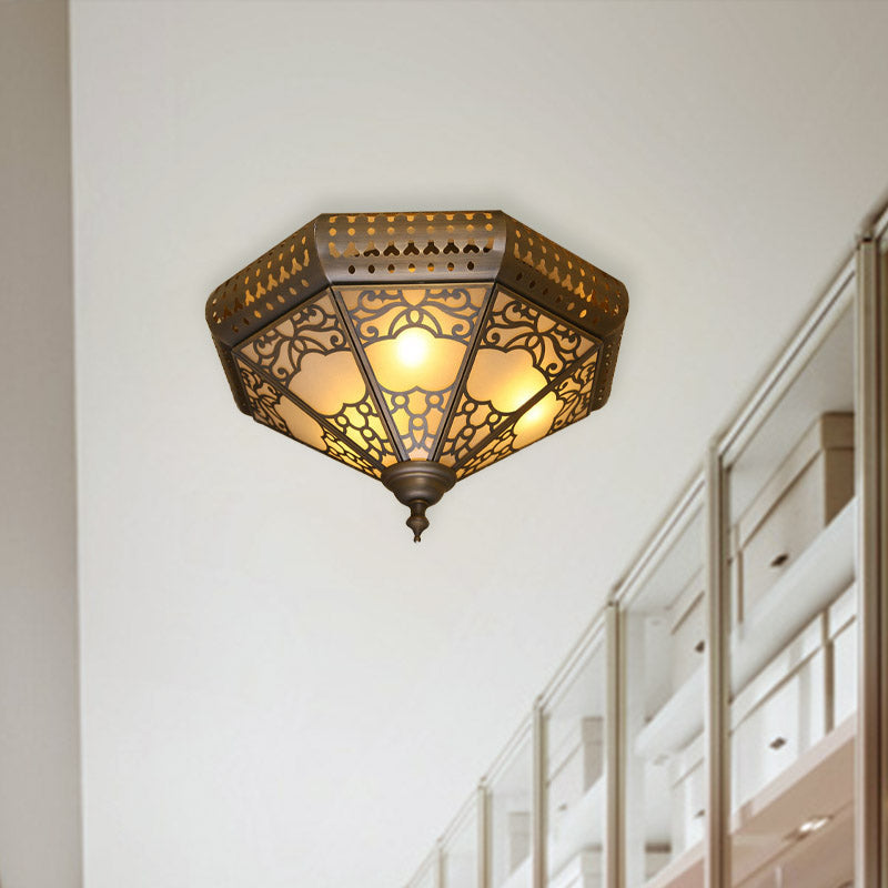 3 Lights Cone Flush Lighting Traditional Brass Finish Metal Flush Mounted Lamp Fixture Clearhalo 'Ceiling Lights' 'Close To Ceiling Lights' 'Close to ceiling' 'Flush mount' Lighting' 393420
