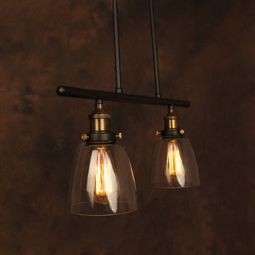 Cone Shade Dining Room Island Pendant Light Industrial Clear Glass 2/3 Lights Black Hanging Lamp Kit Clearhalo 'Ceiling Lights' 'Glass shade' 'Glass' 'Island Lights' Lighting' 39424