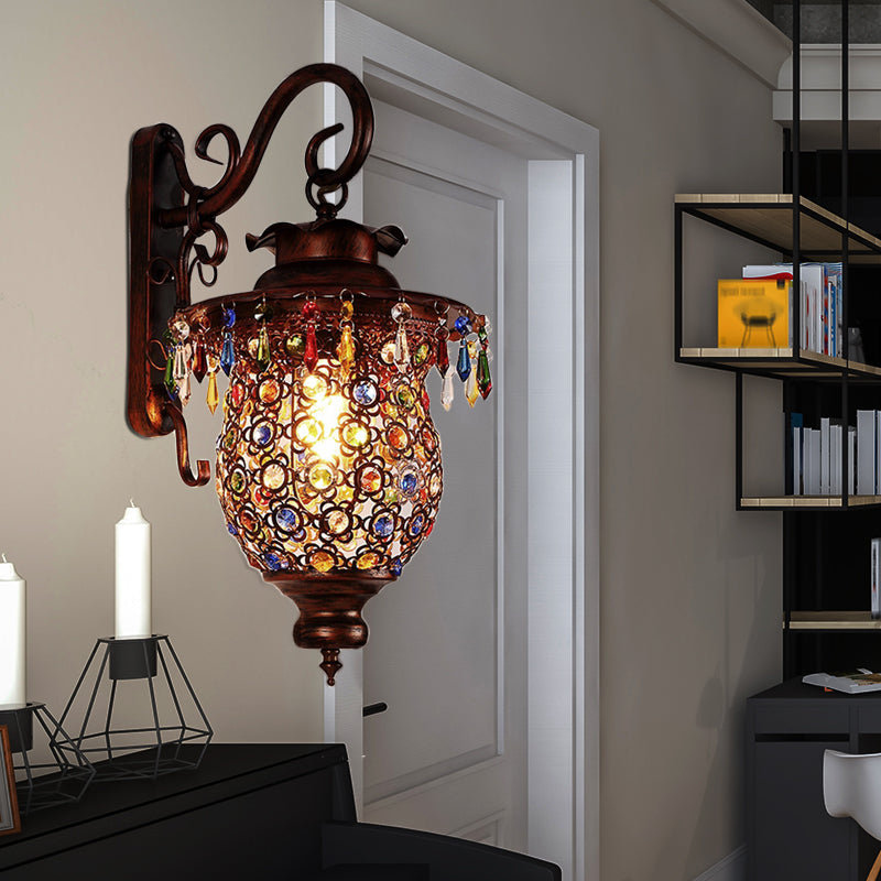 1 Head Wall Mounted Light Fixture Traditional Bedroom Wall Sconce Lamp with Urn/Globe Metal Shade in Copper, 8"/12" W Copper 12" Clearhalo 'Wall Lamps & Sconces' 'Wall Lights' Lighting' 394708