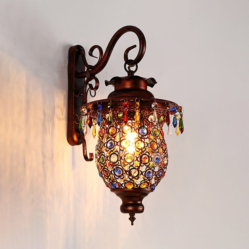 1 Head Wall Mounted Light Fixture Traditional Bedroom Wall Sconce Lamp with Urn/Globe Metal Shade in Copper, 8"/12" W Clearhalo 'Wall Lamps & Sconces' 'Wall Lights' Lighting' 394711