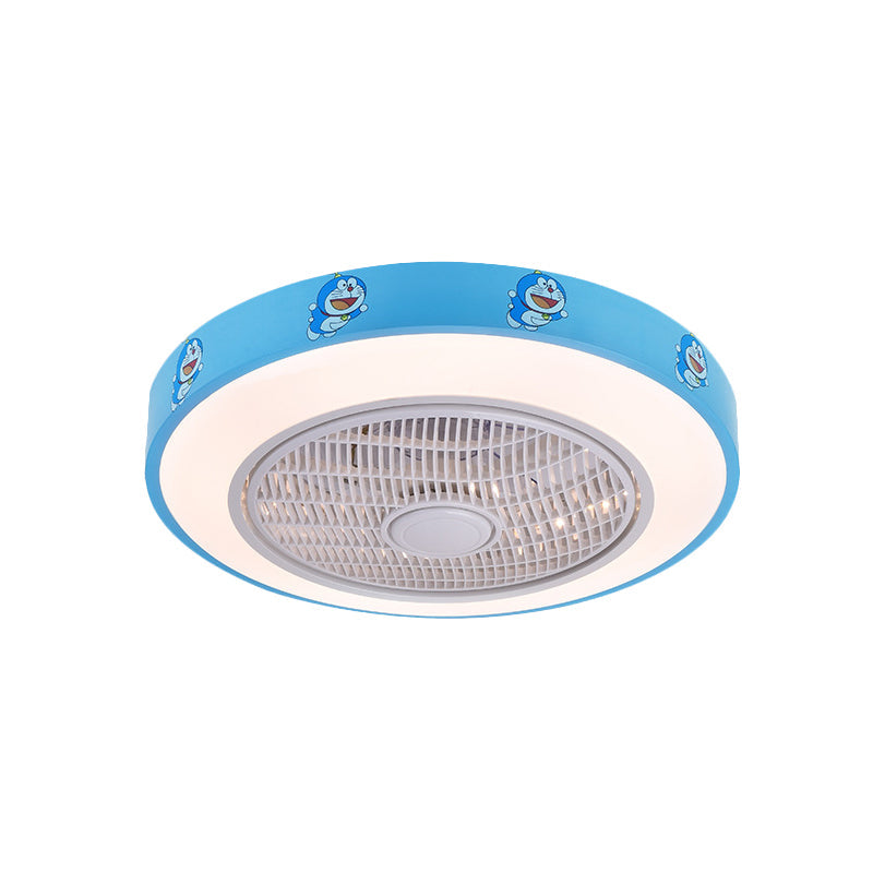 19.5" Wide Acrylic Circular Semi Flush Lighting Kids Living Room LED Hanging Ceiling Fan Lamp in White/Blue/Pink Clearhalo 'Ceiling Fans with Lights' 'Ceiling Fans' 'Kids Ceiling Fans' 'Kids' Lighting' 397925