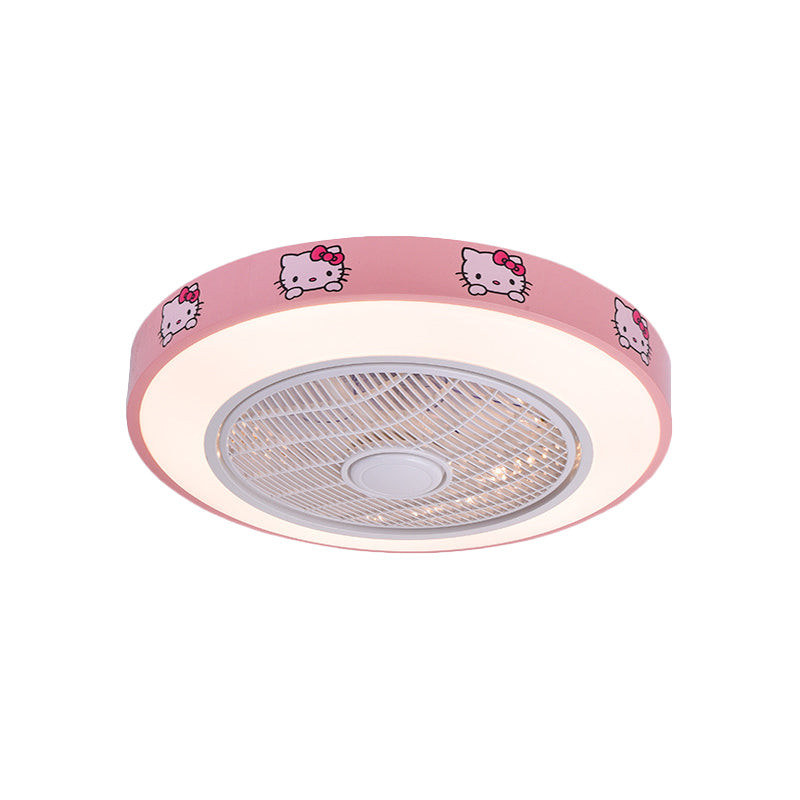19.5" Wide Acrylic Circular Semi Flush Lighting Kids Living Room LED Hanging Ceiling Fan Lamp in White/Blue/Pink Clearhalo 'Ceiling Fans with Lights' 'Ceiling Fans' 'Kids Ceiling Fans' 'Kids' Lighting' 397934