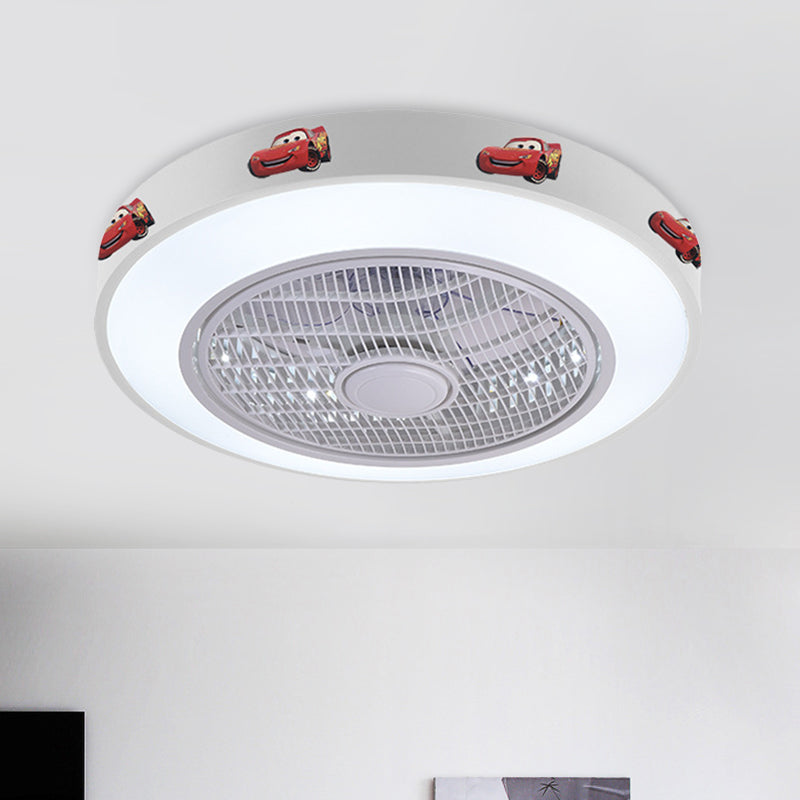 19.5" Wide Acrylic Circular Semi Flush Lighting Kids Living Room LED Hanging Ceiling Fan Lamp in White/Blue/Pink White A Clearhalo 'Ceiling Fans with Lights' 'Ceiling Fans' 'Kids Ceiling Fans' 'Kids' Lighting' 397939