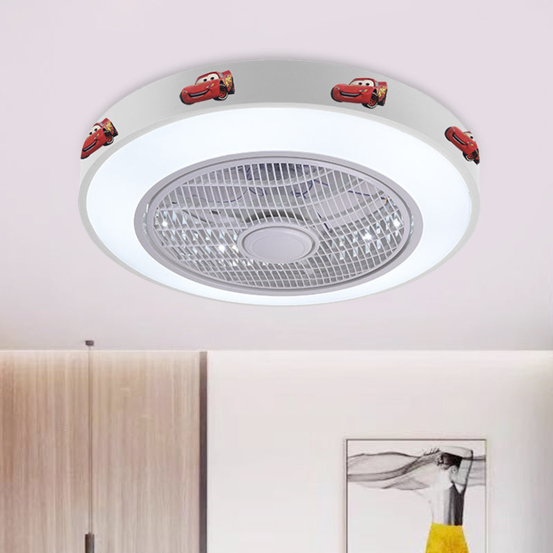19.5" Wide Acrylic Circular Semi Flush Lighting Kids Living Room LED Hanging Ceiling Fan Lamp in White/Blue/Pink Clearhalo 'Ceiling Fans with Lights' 'Ceiling Fans' 'Kids Ceiling Fans' 'Kids' Lighting' 397940