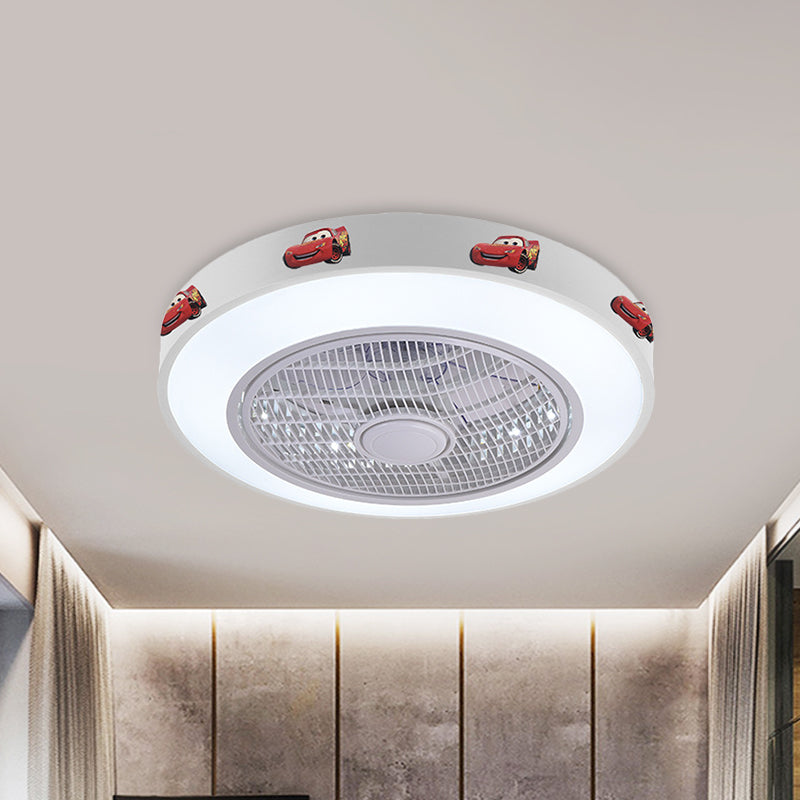 19.5" Wide Acrylic Circular Semi Flush Lighting Kids Living Room LED Hanging Ceiling Fan Lamp in White/Blue/Pink Clearhalo 'Ceiling Fans with Lights' 'Ceiling Fans' 'Kids Ceiling Fans' 'Kids' Lighting' 397941
