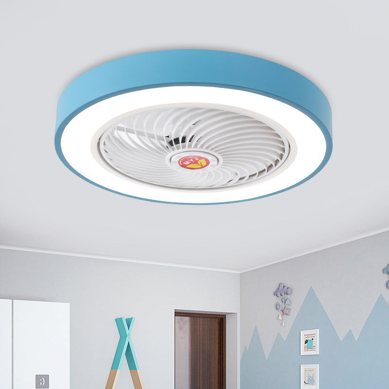 LED Pendant Fan Light Kids Living Room Semi Flush Mount with Round Acrylic Shade in Grey/White/Pink, 19.5" W Clearhalo 'Ceiling Fans with Lights' 'Ceiling Fans' 'Kids Ceiling Fans' 'Kids' Lighting' 397965