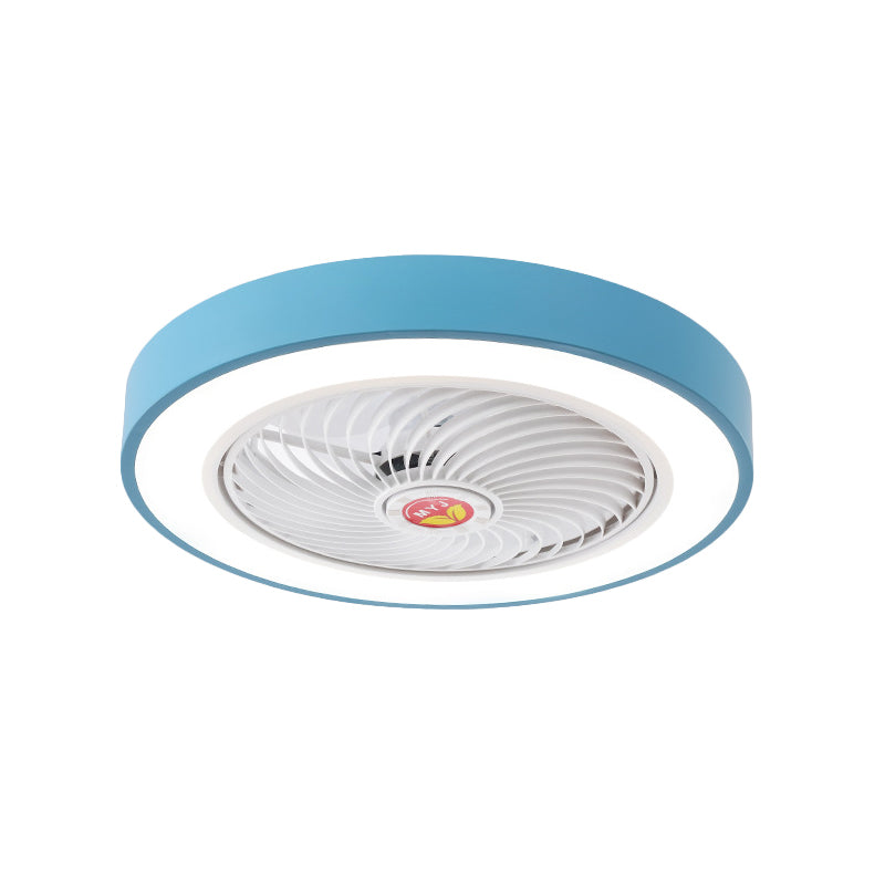 LED Pendant Fan Light Kids Living Room Semi Flush Mount with Round Acrylic Shade in Grey/White/Pink, 19.5" W Clearhalo 'Ceiling Fans with Lights' 'Ceiling Fans' 'Kids Ceiling Fans' 'Kids' Lighting' 397966