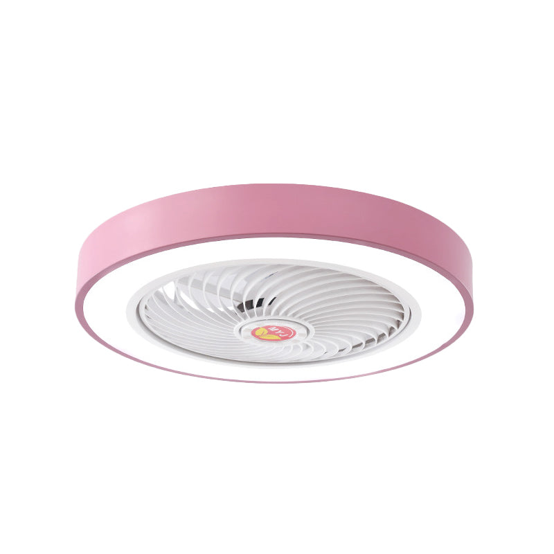 LED Pendant Fan Light Kids Living Room Semi Flush Mount with Round Acrylic Shade in Grey/White/Pink, 19.5" W Clearhalo 'Ceiling Fans with Lights' 'Ceiling Fans' 'Kids Ceiling Fans' 'Kids' Lighting' 397971