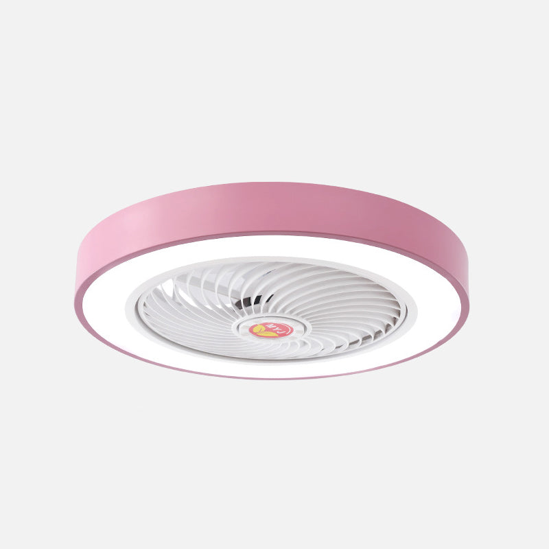 LED Pendant Fan Light Kids Living Room Semi Flush Mount with Round Acrylic Shade in Grey/White/Pink, 19.5" W Clearhalo 'Ceiling Fans with Lights' 'Ceiling Fans' 'Kids Ceiling Fans' 'Kids' Lighting' 397972