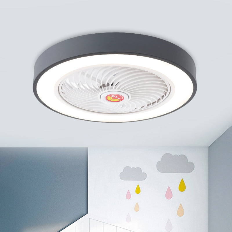 LED Pendant Fan Light Kids Living Room Semi Flush Mount with Round Acrylic Shade in Grey/White/Pink, 19.5" W Clearhalo 'Ceiling Fans with Lights' 'Ceiling Fans' 'Kids Ceiling Fans' 'Kids' Lighting' 397974