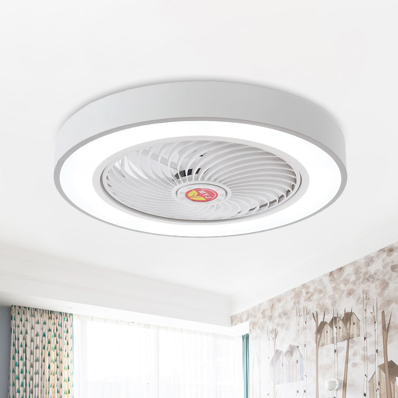 LED Pendant Fan Light Kids Living Room Semi Flush Mount with Round Acrylic Shade in Grey/White/Pink, 19.5" W White Clearhalo 'Ceiling Fans with Lights' 'Ceiling Fans' 'Kids Ceiling Fans' 'Kids' Lighting' 397977