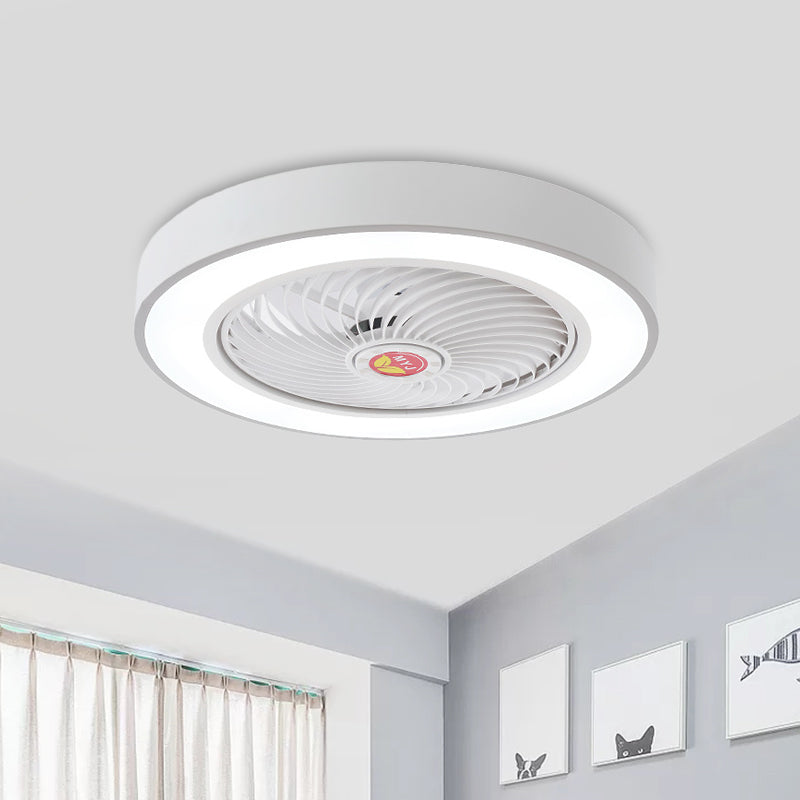 LED Pendant Fan Light Kids Living Room Semi Flush Mount with Round Acrylic Shade in Grey/White/Pink, 19.5" W Clearhalo 'Ceiling Fans with Lights' 'Ceiling Fans' 'Kids Ceiling Fans' 'Kids' Lighting' 397978