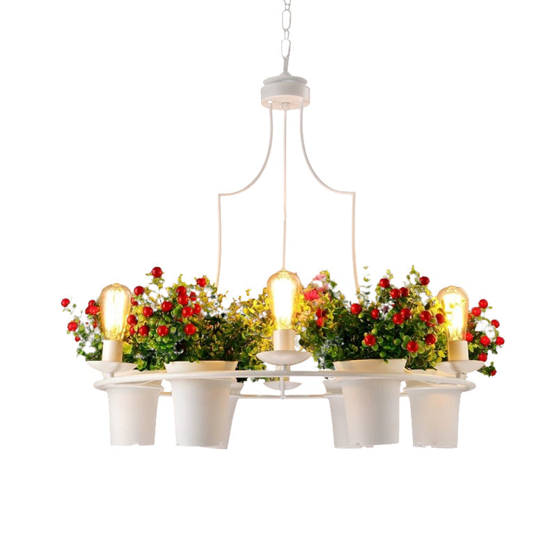 6 Lights 1/2 Tiers Chandelier Industrial Black/White Metal LED Plant Pendant Light for Restaurant Clearhalo 'Cast Iron' 'Ceiling Lights' 'Chandeliers' 'Industrial Chandeliers' 'Industrial' 'Metal' 'Middle Century Chandeliers' 'Rustic Chandeliers' 'Tiffany' Lighting' 398235