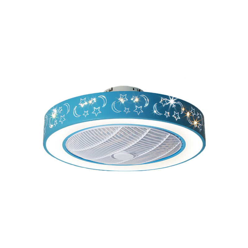 20.5" W LED Drum Pendant Fan Lighting Contemporary Pink/Blue Finish Acrylic Semi Flush Lamp with Moon and Star Pattern, 7 Blades Clearhalo 'Ceiling Fans with Lights' 'Ceiling Fans' 'Kids Ceiling Fans' 'Kids' Lighting' 398370