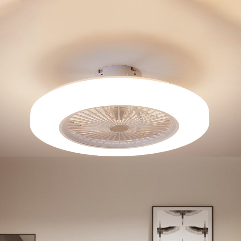 Acrylic Doughnut Ceiling Fan Light Simple Living Room LED Semi Flush Mounted Lamp Fixture in White/Pink/Yellow, 21" Wide White Clearhalo 'Ceiling Fans with Lights' 'Ceiling Fans' 'Kids Ceiling Fans' 'Kids' Lighting' 398377