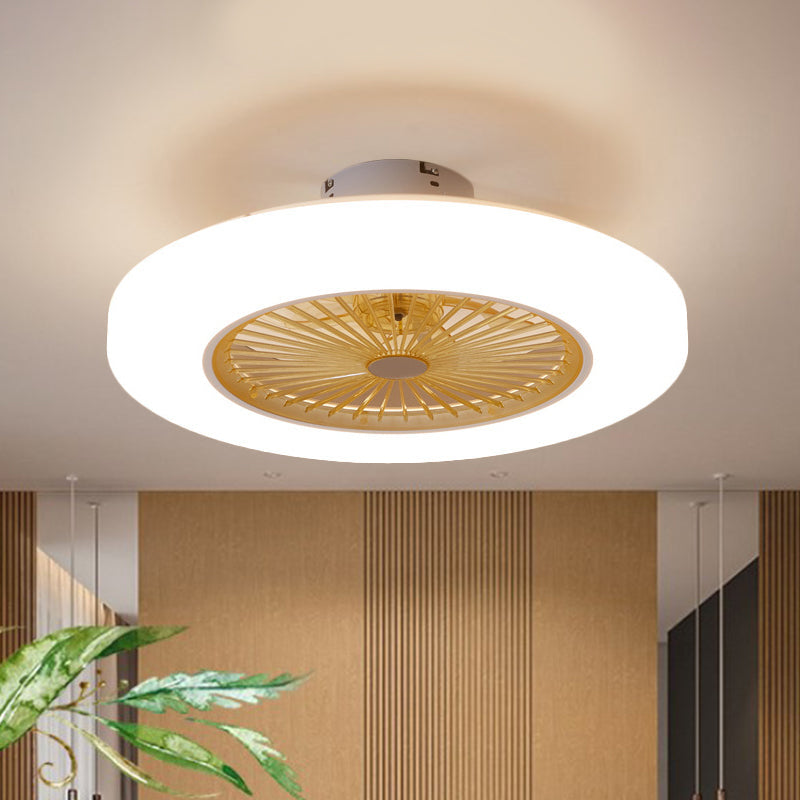 Acrylic Doughnut Ceiling Fan Light Simple Living Room LED Semi Flush Mounted Lamp Fixture in White/Pink/Yellow, 21" Wide Yellow Clearhalo 'Ceiling Fans with Lights' 'Ceiling Fans' 'Kids Ceiling Fans' 'Kids' Lighting' 398385