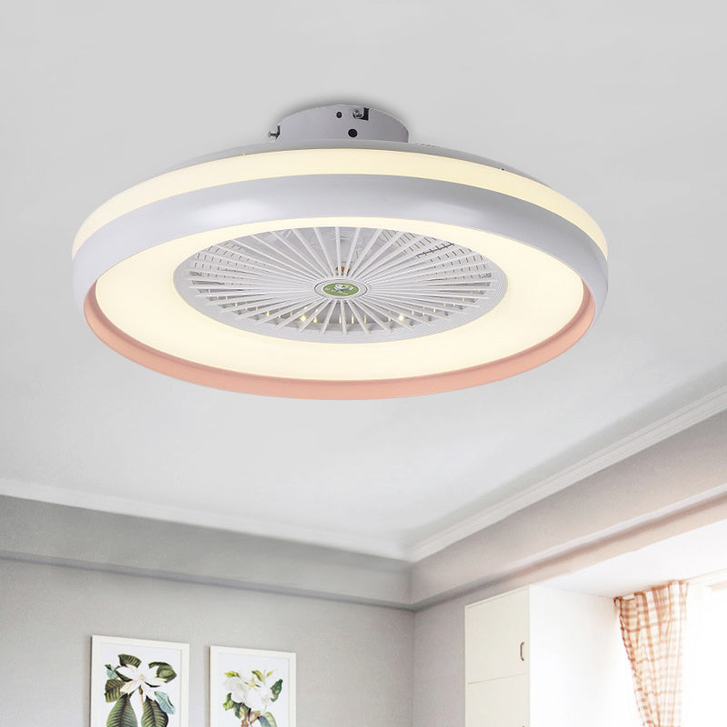 Circular Bedroom Semi Flush Lighting Kids Acrylic Pink/Blue Finish 5 Blades LED Pendant Fan Lamp, 23.5" W Pink Clearhalo 'Ceiling Fans with Lights' 'Ceiling Fans' 'Kids Ceiling Fans' 'Kids' Lighting' 398393