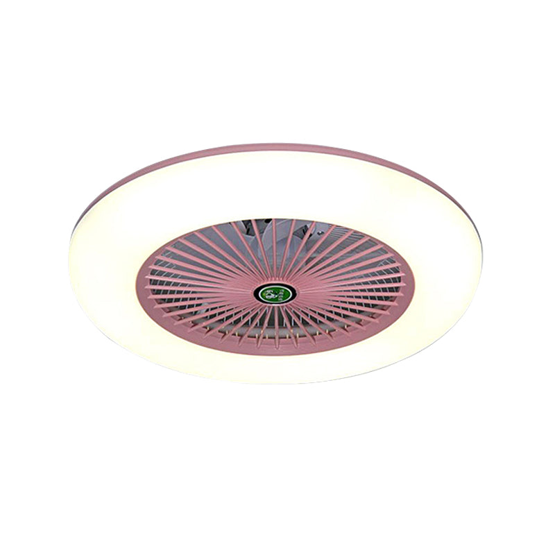 Pink/Blue LED Semi Flush Mount Light Fixture Modern Acrylic Circle 5 Blades Hanging Fan Lamp for Bedroom, 21.5" Wide Clearhalo 'Ceiling Fans with Lights' 'Ceiling Fans' 'Kids Ceiling Fans' 'Kids' Lighting' 398448