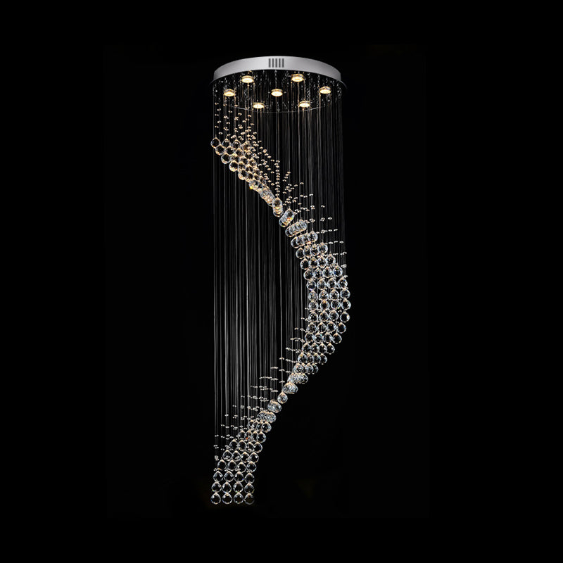 Modernist Spiral Multi Ceiling Light 7 Bulbs Crystal Hanging Pendant Lamp in Silver Clearhalo 'Ceiling Lights' 'Modern Pendants' 'Modern' 'Pendant Lights' 'Pendants' Lighting' 398784