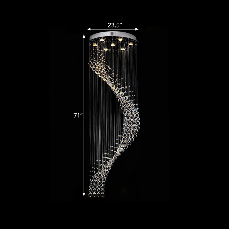 Modernist Spiral Multi Ceiling Light 7 Bulbs Crystal Hanging Pendant Lamp in Silver Clearhalo 'Ceiling Lights' 'Modern Pendants' 'Modern' 'Pendant Lights' 'Pendants' Lighting' 398785