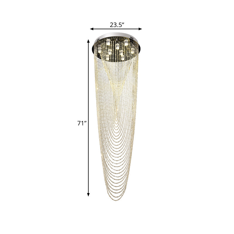 13 Bulbs Crystal Hanging Lamp Contemporary Silver Waterfall Living Room Multiple Lamp Pendant Clearhalo 'Ceiling Lights' 'Modern Pendants' 'Modern' 'Pendant Lights' 'Pendants' Lighting' 398800
