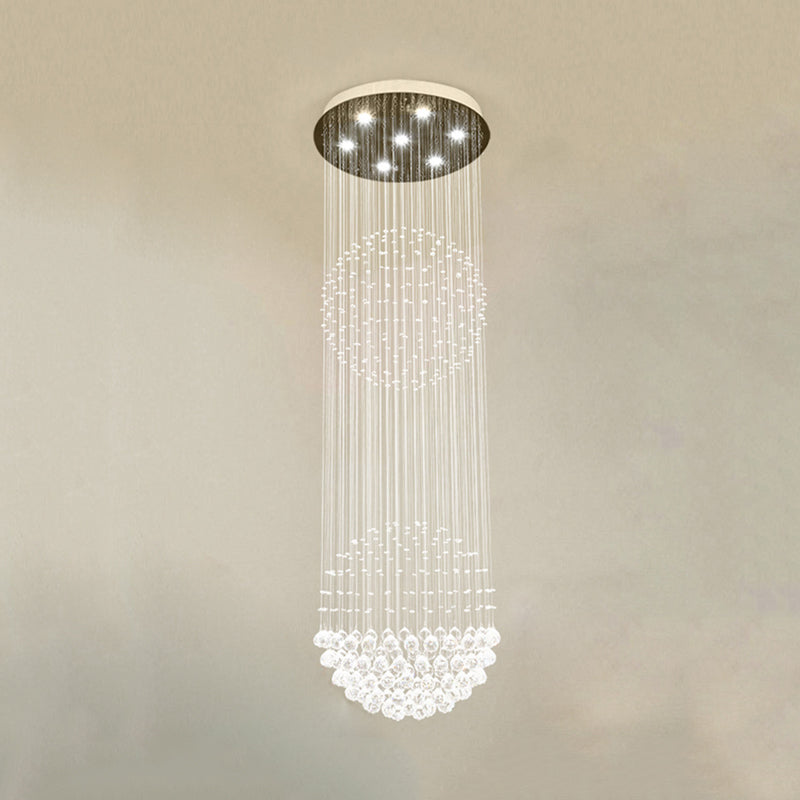 7 Heads Cascades LED Pendant Lamp Modernism White Clear Crystal Multiple Hanging Light for Stair Clearhalo 'Ceiling Lights' 'Modern Pendants' 'Modern' 'Pendant Lights' 'Pendants' Lighting' 398804