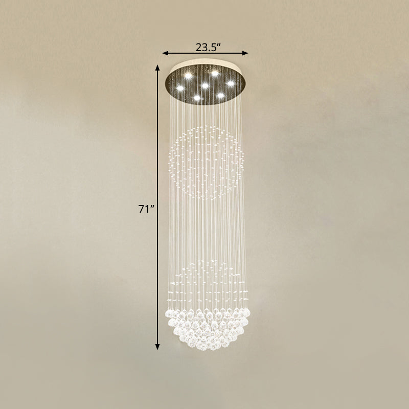 7 Heads Cascades LED Pendant Lamp Modernism White Clear Crystal Multiple Hanging Light for Stair Clearhalo 'Ceiling Lights' 'Modern Pendants' 'Modern' 'Pendant Lights' 'Pendants' Lighting' 398805