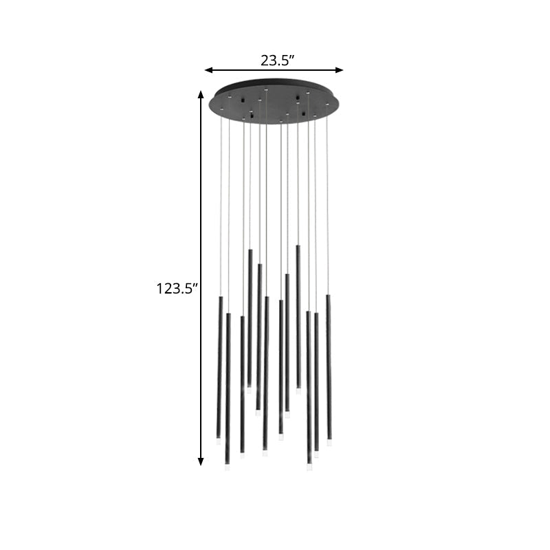 Modernist Slim Tube Pendant Light 8/12 Bulbs Acrylic LED Multi Ceiling Lamp in Black/Gold for Stair Clearhalo 'Ceiling Lights' 'Modern Pendants' 'Modern' 'Pendant Lights' 'Pendants' Lighting' 398906