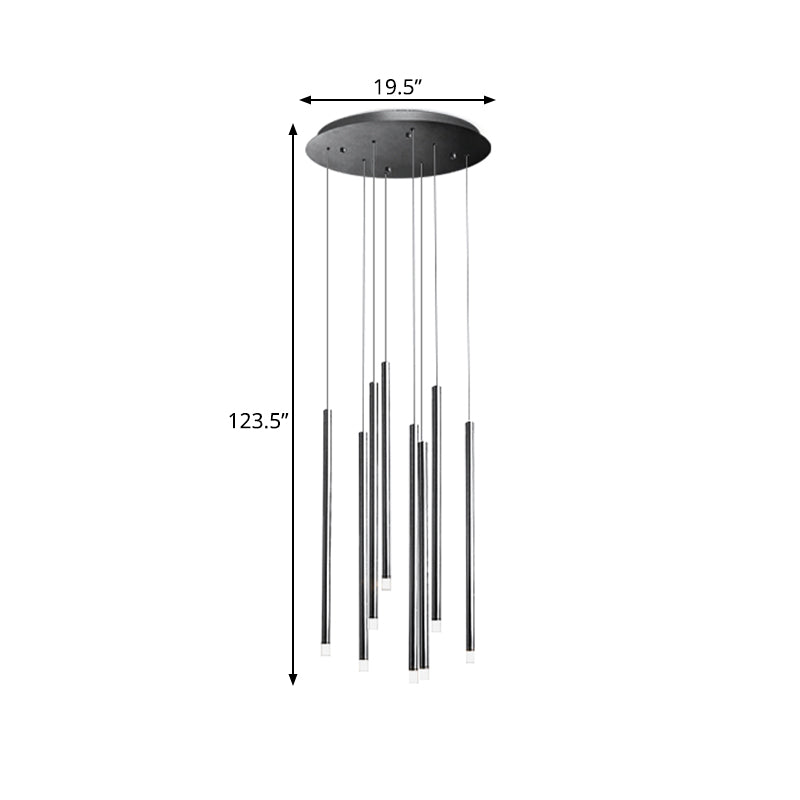 Modernist Slim Tube Pendant Light 8/12 Bulbs Acrylic LED Multi Ceiling Lamp in Black/Gold for Stair Clearhalo 'Ceiling Lights' 'Modern Pendants' 'Modern' 'Pendant Lights' 'Pendants' Lighting' 398908