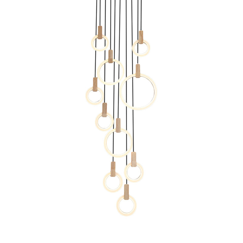 Rings Acrylic Cluster Pendant Light Simple 10 Heads Living Room Hanging Ceiling Lamp in White, Round/Linear Canopy Clearhalo 'Ceiling Lights' 'Modern Pendants' 'Modern' 'Pendant Lights' 'Pendants' Lighting' 399171